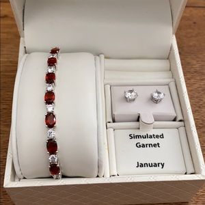 Simulated Garnet and CZ bracelet and earring set
